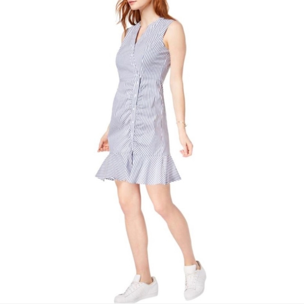 🌷Bar III Blue and White Asymmetrical Sheath V-Neck Dress